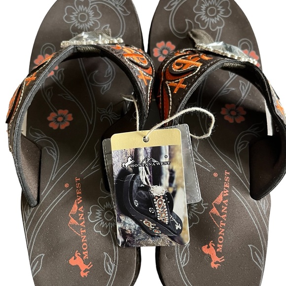 NWT - Montana West Flip Flops Brown and Orange Size 10 - Picture 6 of 10